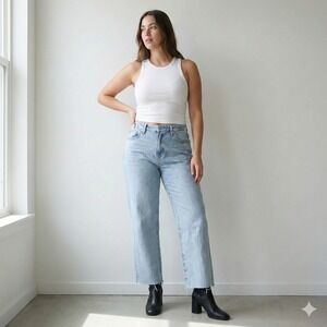 Good American Good 90s Loose Jeans Womens 6 Light Wash‎ Raw Hem Straight Fit